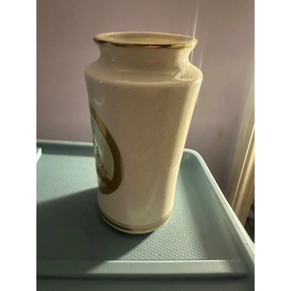Vintage Japanese Porcelain Cylinder Vase Gold‑Trim Pagoda Scene